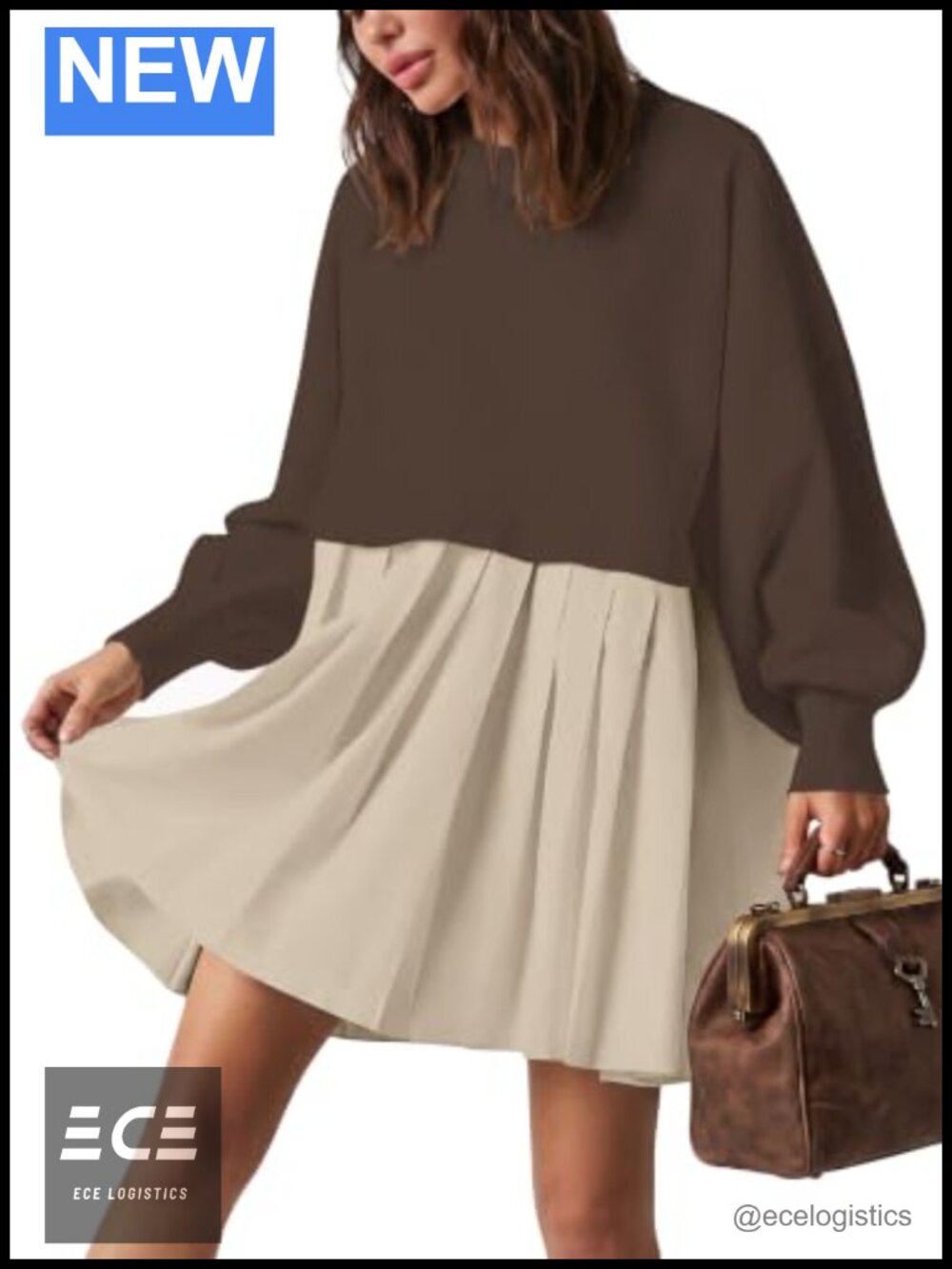 Oversized Sweater Dress Mini Pullover Crew Neck Relaxed Fit